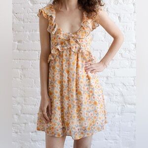 Promesa Floral Ruffle Mini Dress - Orange and White